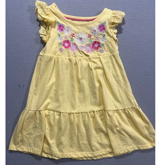 Cynthia Rowley Dress Girls XS 4 Yellow Floral Embroidered Ruffle Tiered Cute - Picture 1 of 5